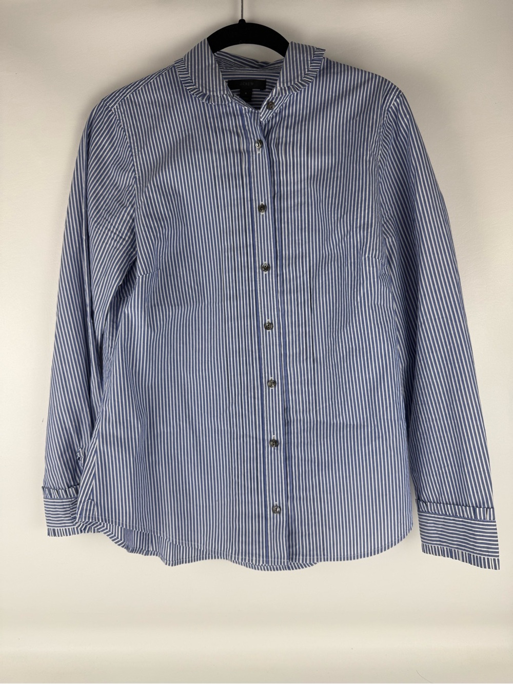 J.Crew Ruffle Collar Striped Button Down Shirt Tie Back Size 6 Blue White